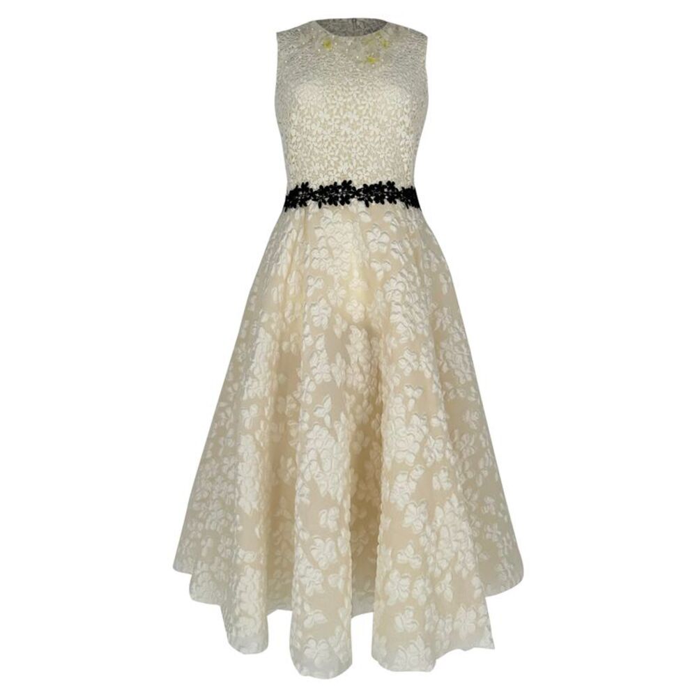 Giambattista Valli Floral-Lace Detailed Midi Dress in White Polyester